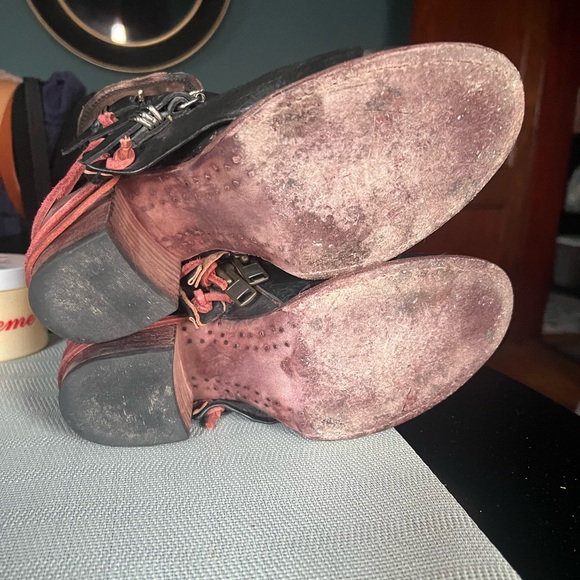 Freebird Black and Brown Ankle Boots with Red Straps - Picture 5 of 5